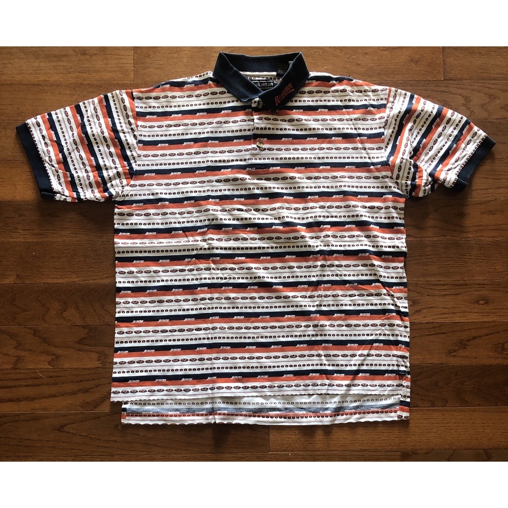 Vintage Auburn Tigers Polo Shirt Short Sleeve Spellout Logo In Stripes 90s Men L